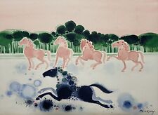 Grande Aquarelle 41x57 Signé MENGUY Cheval Étalon Jument Campagne Équitation