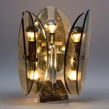 Lampe Vintage 1970 Veca Fontana Arte Verre Fume Space Age Italy Marbre