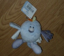 Doudou peluche bleu OISEAU BIRD ROBIN Noukies Noukie's 13 cm neuf Rayé 