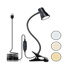 Lampe de bureau table à pince LED flexible chevet noir chambre 3 couleurs neuve