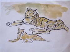 TIGRES - DESSIN ORIGINAL aquarellé