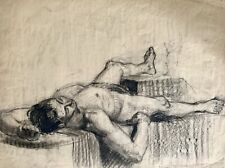 Dessin Ancien homme Nu Masculin Académie Original Pencil Antique Drawing