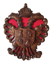 Ancien Blason mural armoirie en bois sculpté porte épée médiévale décoratif
