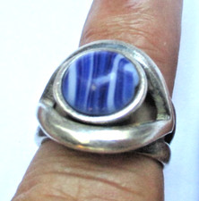 Bijou argenté taille 57 Scooter années 1980 ' perle bleue rare bijou vintage 301