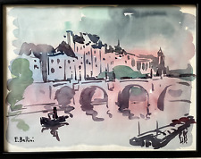 tableau xx, aquarelle représentant le pont-neuf à Paris signée Emmanuel Bellini