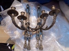 PAIRE APPLIQUES 2 FEUX BRONZE ARGENTE STYLE LOUIS 16