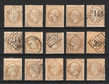 France, lot de 14 timbres Empire dentelés  21 + 1  Empire lauré 28B oblitérés