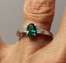 Bague en Argent Massif 925 émeraude de Synthèse et Zircons T.54 NEUF (X)