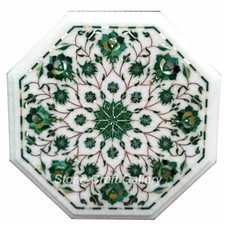 12 " Marbre Blanc Coin Table Incrustation Demi Précieux Pierres Handmade Travail