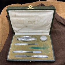 Ancien Nécessaire de manucure Coffret 5 pièces Argent fourré Orf. Crossard 1900