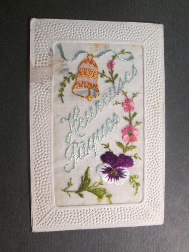 Carte postale fantaisie brodee