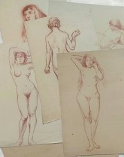 lot 6 dessins anciens nu femme