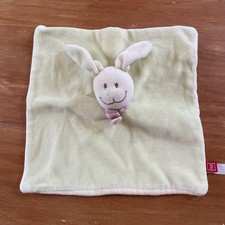 Doudou Plat Carré Lapin Tex - Vert Jaune Écharpe Rayée