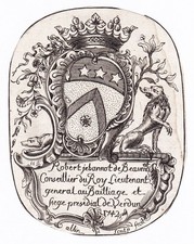 Exlibris Jehannot De Beaumont Lorraine Verdun Blason Bookplate Gravure 18E