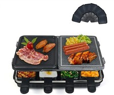 Appareil Raclette Grill Pierre Nat PlaqueMultifonction 1300w 8Pers Portable Noir