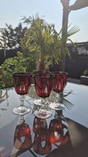 Set of 4 Vintage Ruby Red Wine Glasses - Cristal d'Arques “Gothic Arch” - France