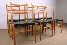 Série de 6 chaises Suédoises en Orme et Skai noir, Yngve Ekstrom pour Gemla 1960