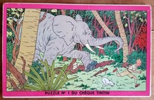 RARE EO HERGÉ 1955 PUZZLE COMPLET CHÈQUE TINTIN N° 1 TINTIN AU CONGO + ÉLÉPHANT