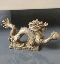 Dragon Céleste Chinois/Feng Shui/Porte Bonheur. Boule Feu. En Bronze Doré 14x7cm