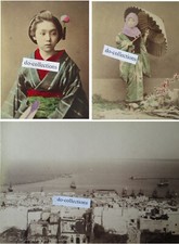 3 antique photos 1870's JAPAN geisha umbrella, Algeria Alger