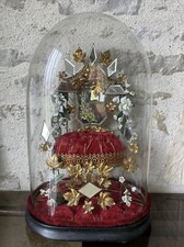 Grand Globe de mariée NAPOLEON III glaces biseautées et bouquet peint 19e 52cm