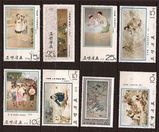 COREE Lot de 8 timbres oblit.,  Tableaux champetres, scenes diverses  82M 153T6