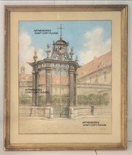 Aquarelle Wibault Marcel c1935 Besançon grille de l'hopital Saint Jacques 45*36
