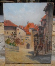 Tableau Vintage Huile sur Toile vieille ville Annecy