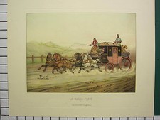 C1880 Large Antique Imprimé ~ Envoie Coffre Cheval & Carrosse Malle Poste Bargue