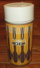 Vintage King Seeley Pint Size Vacuum Bottle Thermos Metal & Plastic Yellow Brown