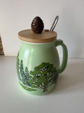 Pot à miel avec cuillère et couvercle Porcelaine Déco Chalet Pomme De Pin Déco