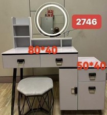 Toilette Moderne Blanche Miroir Rond LED, Bureau De Maquillage Et Meuble 2746