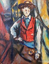 Le Garçon au gilet rouge d'après Paul Cézanne signé F V  Fauve Fauvisme