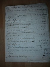 RARE DOCUMENT DE 1769 CONCERNANT LES EFFETS ACHETES A UNE SERVANTE