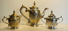 Service à thé et café, pot à lait et sucrier en métal argenté anglais EPNS