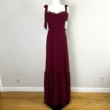 After Six 1570 Size 2 Burgundy Tie-Shoulder Bustier Ruffle Hem Maxi Dress