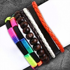 Ensemble de bracelets réglables en cuir réglables de couleur de boucle  en bois 