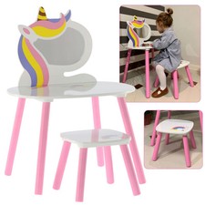Coiffeuse licorne blanche fille + tabouret 60x40x44/80 cm 