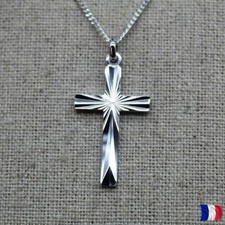 Pendentif croix argent 925 massif religieux unisexe avec chaîne en option