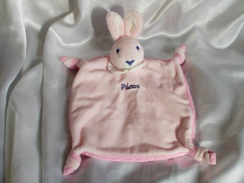 Doudou lapin rose col - col, blanc