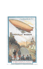 ancien CHROMO publicitaire chocolat MASSON A la conquête de l'air dirigeable