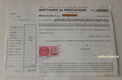 Quittance prestations du - quittance, de