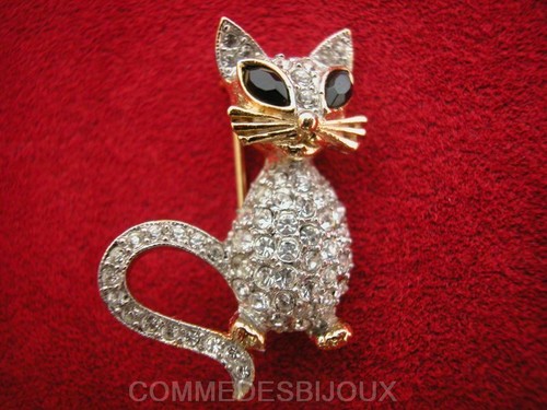 Broche chat pavé - pavé, cristal