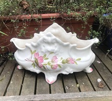 Antique French Table Planter Jardiniere Ceramic Hand Painted Flower Pottery