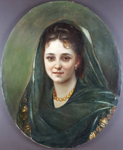 Ancien tableau dame - "dame, au