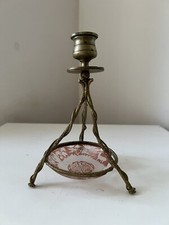 Ancien bougeoir laiton Napoléon III coupelle cristal boheme chasse cerf