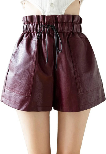 Short cuir bordeaux - short, pour