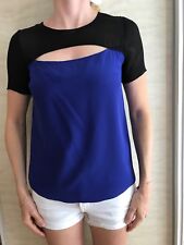 Top Sandro T.1, bleu / noir, soie, NEUF