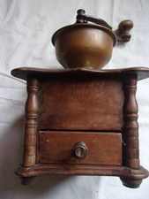 Moulin à Café à cloche ancien en bois et cuivre