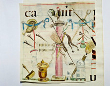 Enluminure originale XVIè siècle, 140 x 145 mm. REBUS